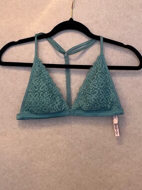 Teal Victoria's Secret bralette Medium feminine lacy festival t-strap girly
